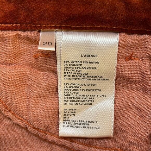 L’agence Bell high rise flare corduroy pant in rust brown. 29 - Picture 6 of 6